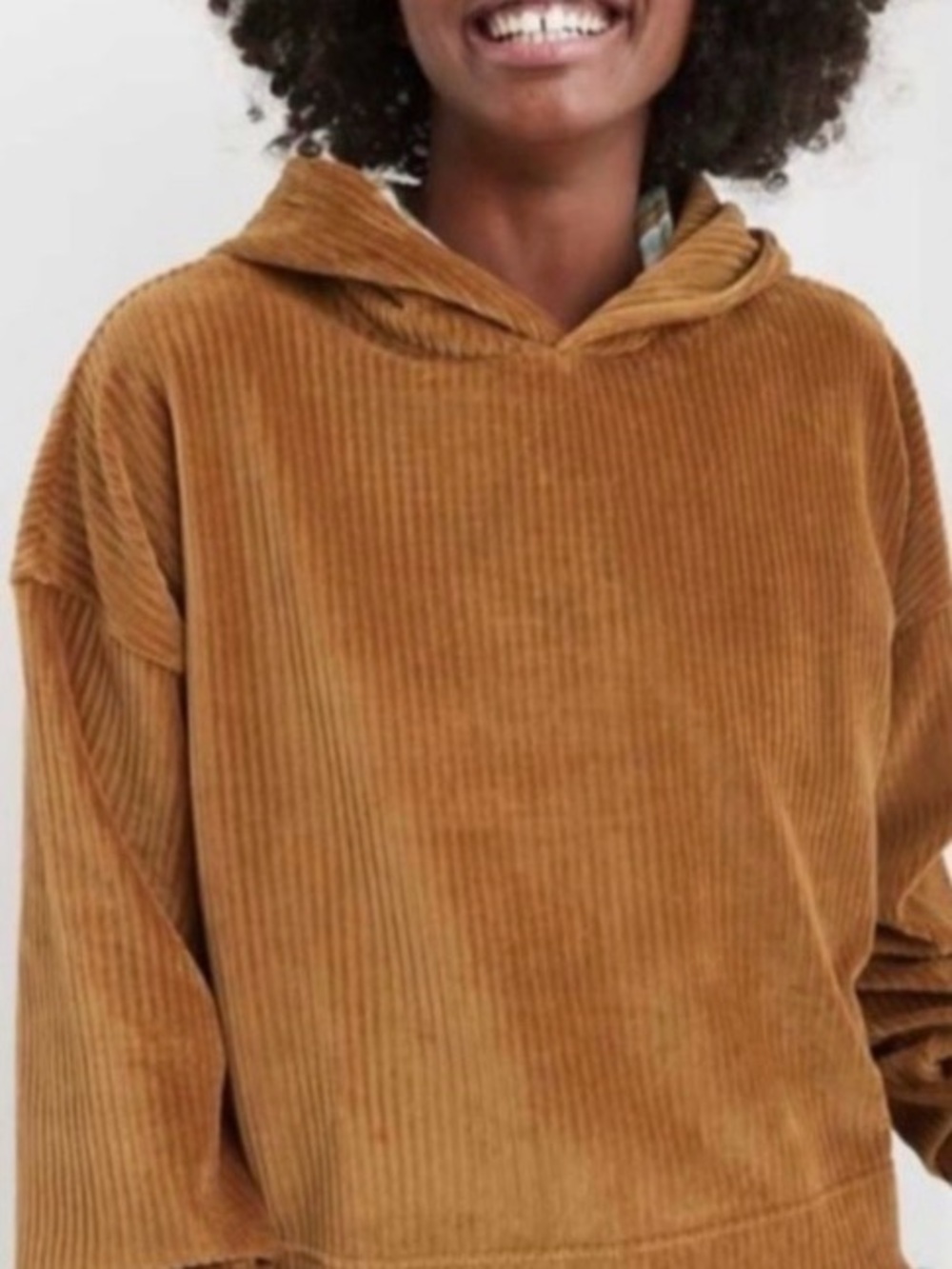 Aerie Ribbed Hoodie in Camel Brown